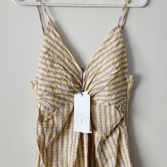 Zara Gingham Front Twist Midi Dress with Front Slit - Picture 5 of 8